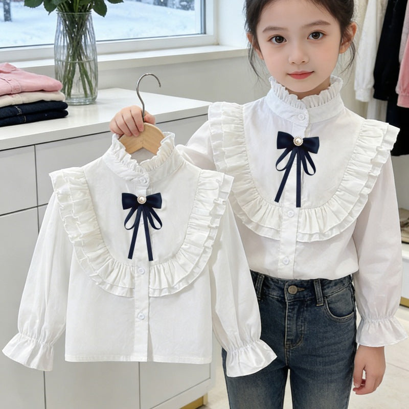 Mädchen elegante Rüschenbluse mit dekorativem Schleifenverschluss Echo Archiv