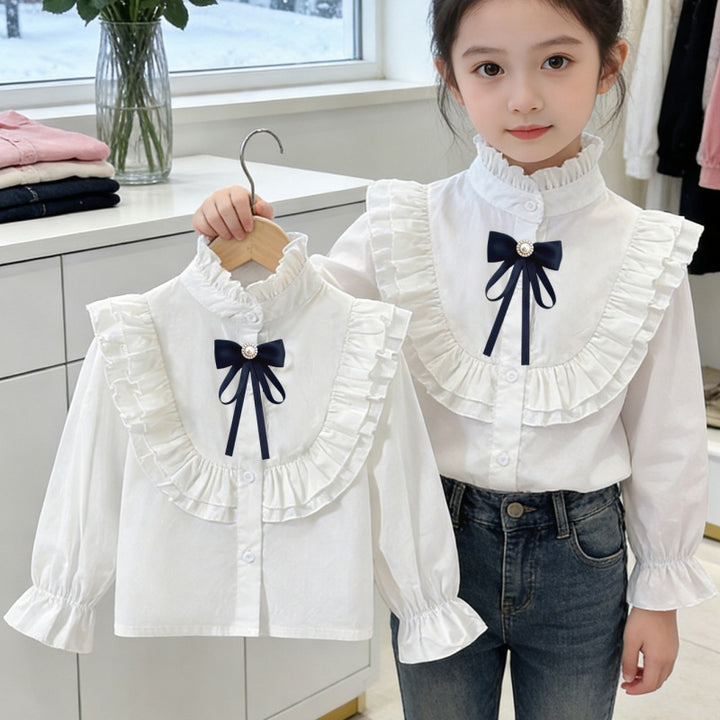 Mädchen elegante Rüschenbluse mit dekorativem Schleifenverschluss Echo Archiv