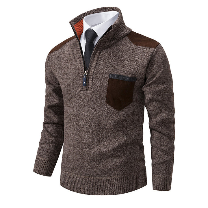 Herren eleganter Pullover mit Stehkragen und praktischer Brusttasche Echoarchiv