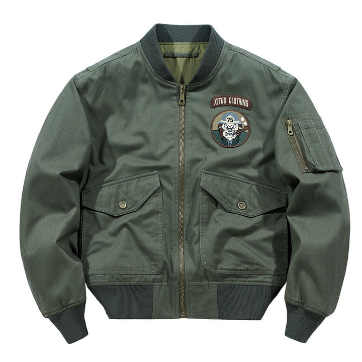 Herren Kurzgeschnittener Piloten-Bomber mit Utility-Taschen und gestickten Patches Echoarchiv
