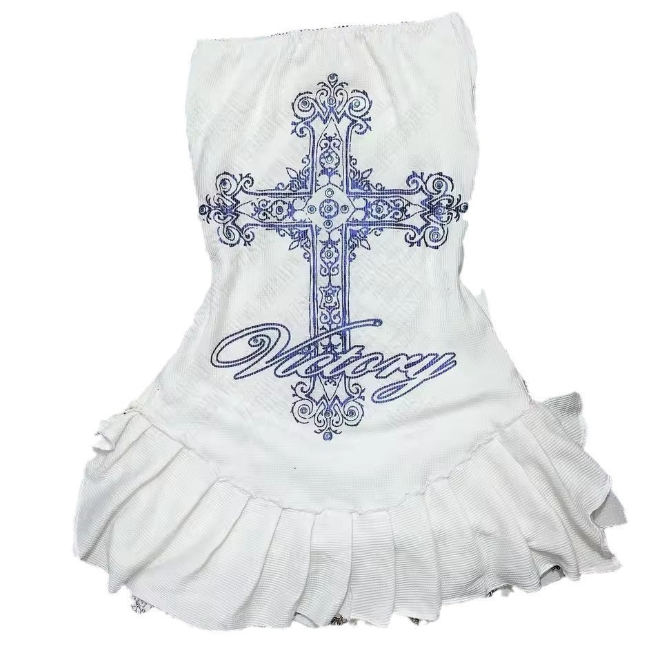 Damen Figurbetontes Rüschenkleid mit Kreuzmotiv Echo Archiv
