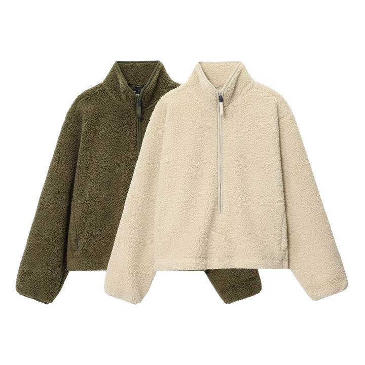 Damen nan kuscheliger Teddy-Fleece Half-Zip Pullover mit Känguru-Tasche Echo Archiv