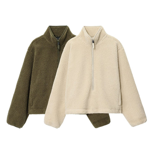 Damen nan kuscheliger Teddy-Fleece Half-Zip Pullover mit Känguru-Tasche Echo Archiv