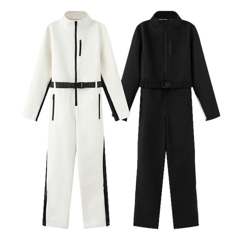 Damen Funktionaler Utility-Overall mit Reißverschlüssen und Taillengürtel Echoarchiv