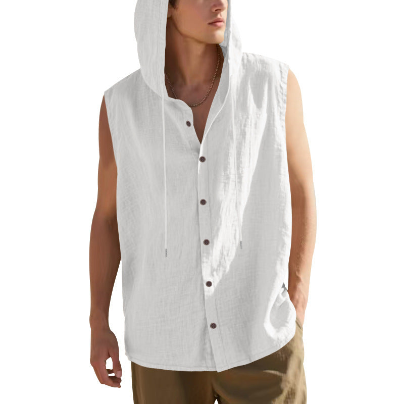 Herren ärmelloses Kapuzenshirt mit Knopfleiste Echoarchiv