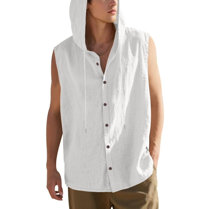 Herren ärmelloses Kapuzenshirt mit Knopfleiste Echoarchiv