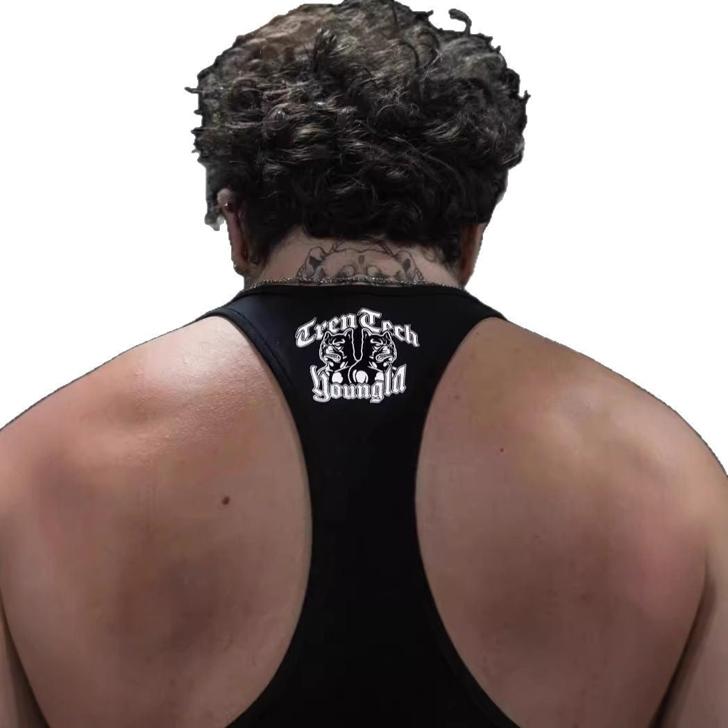Herren nan figurbetontes Fitness-Tanktop mit Bulldoggen-Grafik und extra tiefen Armausschnitten Echo Archiv