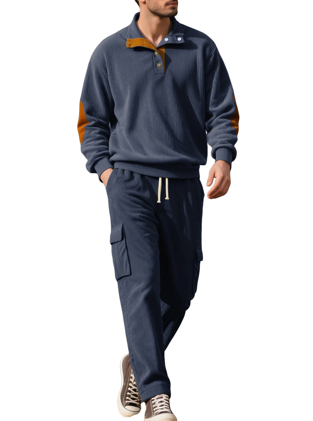 Herren komfortabler Strickanzug mit Knopfleiste und Taschen Echoarchiv