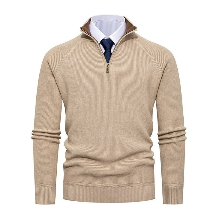 Herren nan feiner Strickpullover mit Halbzip, strukturierter Rippoptik und innen kontrastiertem Stehkragen Echo Archiv
