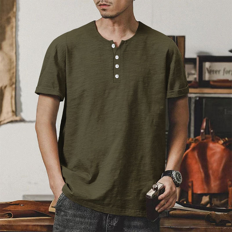 Herren Casual Henley-T-Shirt aus hochwertiger Baumwolle mit Knopfleiste Echoarchiv