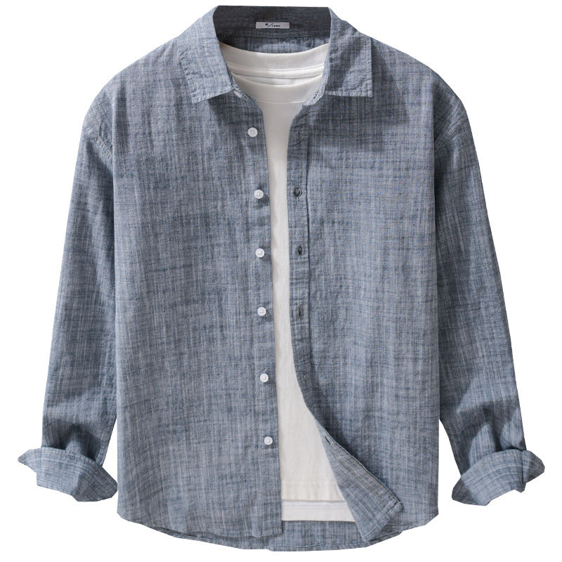 Herren Texturiertes Leinen-Baumwoll-Overshirt im Relaxed-Fit mit Hemdkragen und durchgehender Knopfleiste Echoarchiv