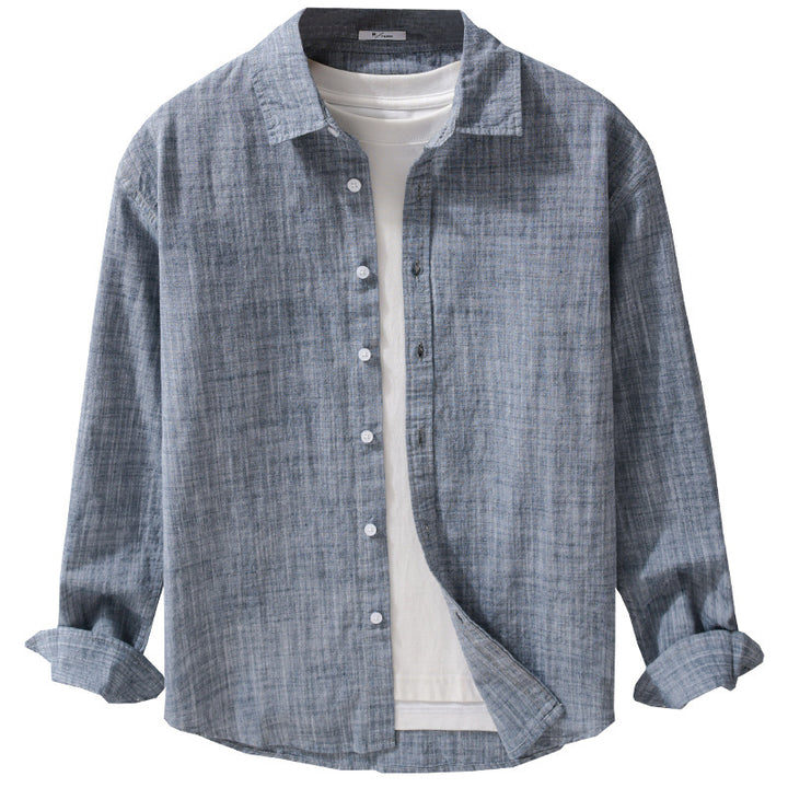 Herren Texturiertes Leinen-Baumwoll-Overshirt im Relaxed-Fit mit Hemdkragen und durchgehender Knopfleiste Echoarchiv