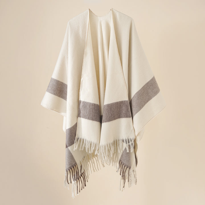 Damen Wollmix-Poncho mit Karomuster und Fransen Echo Archiv