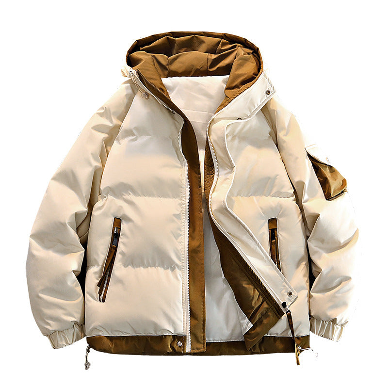 Men's oversized insulated hooded puffer jacket with contrast lining and drawcord hem – Cavarno