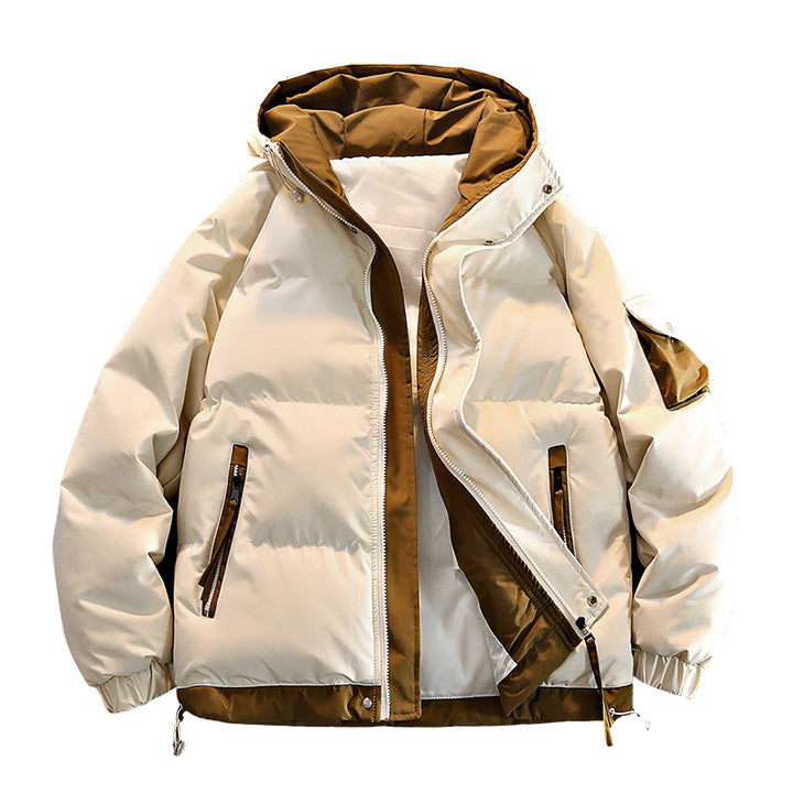 Men's oversized insulated hooded puffer jacket with contrast lining and drawcord hem – Cavarno