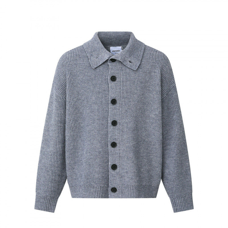 Unisex Boxy-Strickjacke mit Hemdkragen, gerippter Struktur und durchgehender Knopfleiste Echo Archiv