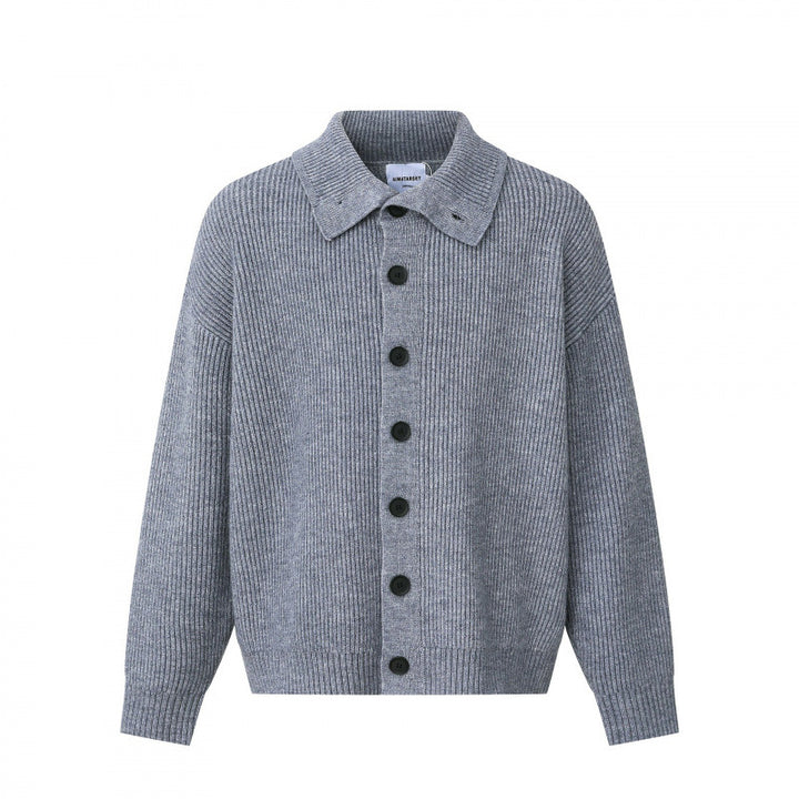 Unisex Boxy-Strickjacke mit Hemdkragen, gerippter Struktur und durchgehender Knopfleiste Echo Archiv