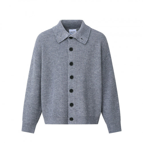 Unisex Boxy-Strickjacke mit Hemdkragen, gerippter Struktur und durchgehender Knopfleiste Echo Archiv
