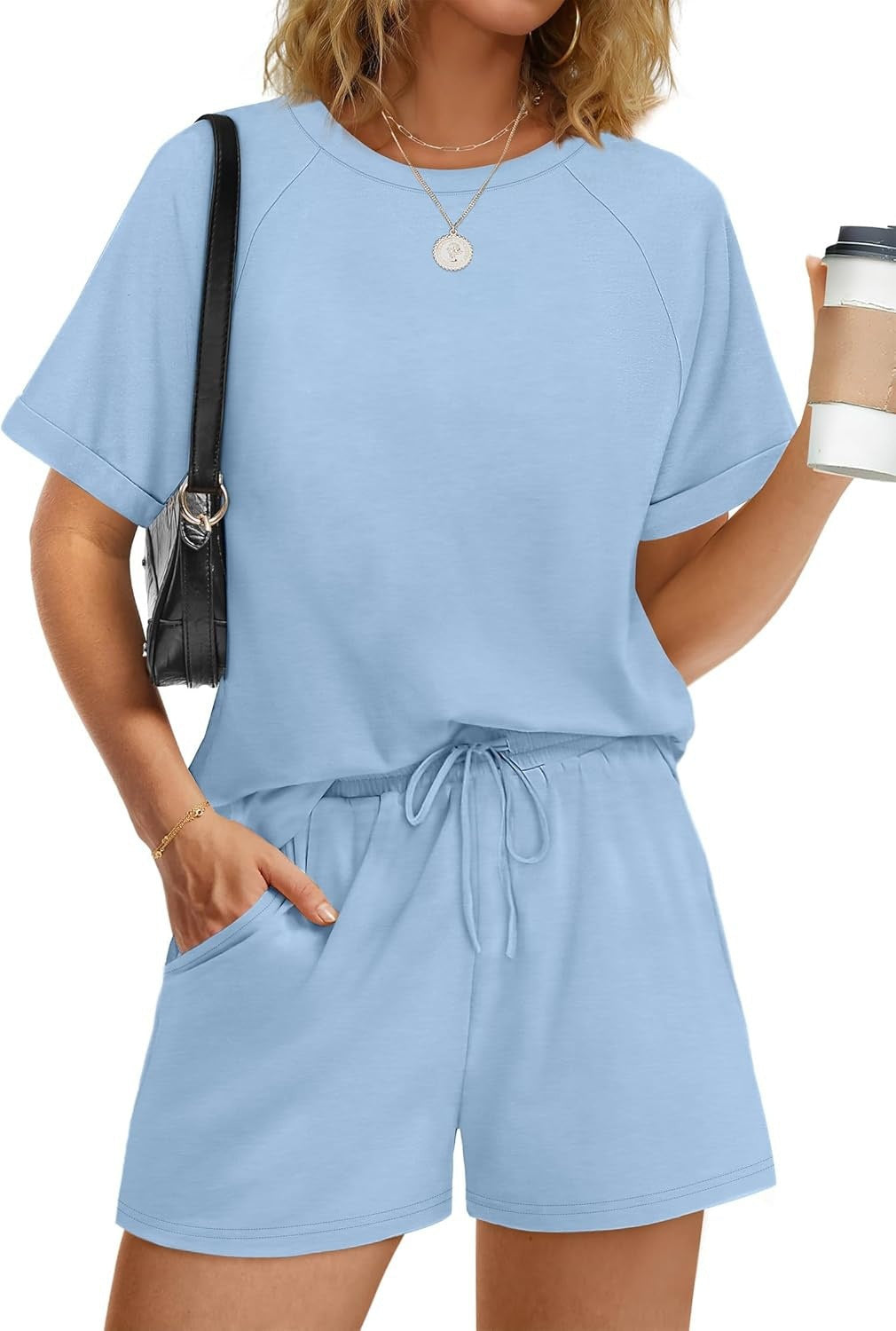 Damen lässiger Kombi aus T-Shirt und Shorts mit elastischem Bund Echoarchiv