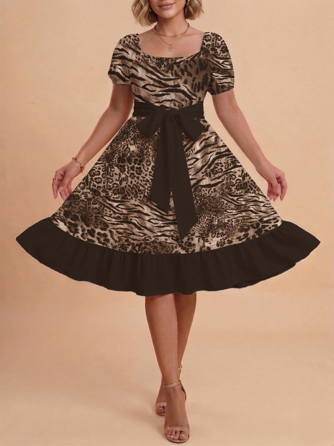 Damen schickes Glitzerkleid mit tailliertem Schnitt und Rüschensaum Echo Archiv