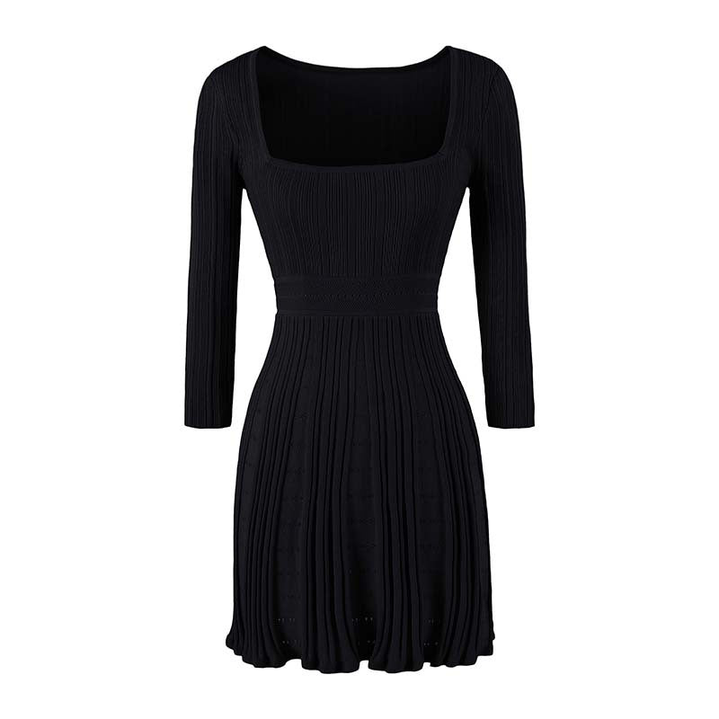 Damen Figurbetontes Feinstrick-Midikleid mit eckigem Ausschnitt und plissiertem Rock Echoarchiv