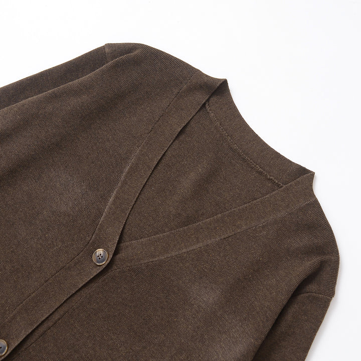 Damen Oversize Strickcardigan mit V‑Ausschnitt und aufgesetzten Taschen Echoarchiv