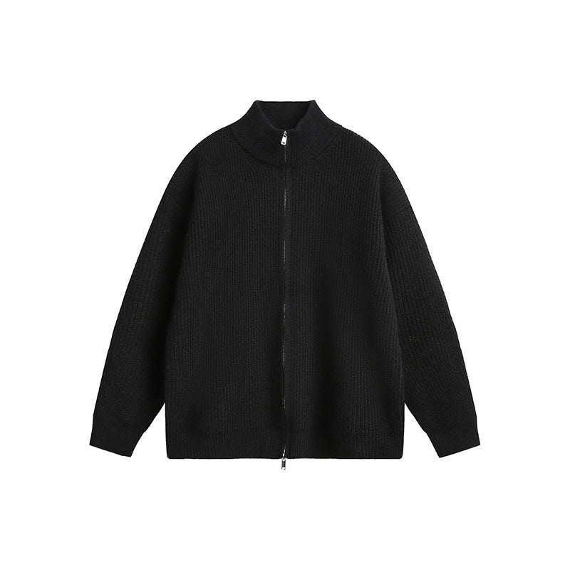 Herren Grobstrickjacke mit hohem Kragen und durchgehendem Reißverschluss Echoarchiv