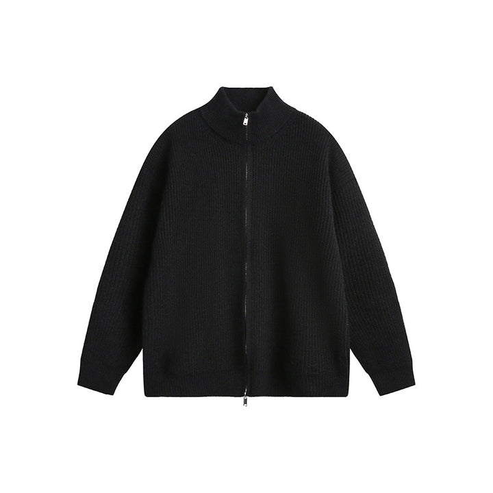 Herren Grobstrickjacke mit hohem Kragen und durchgehendem Reißverschluss Echoarchiv