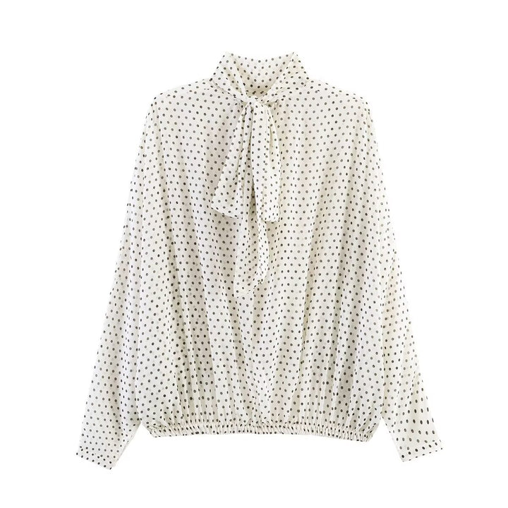 Damen Lockeres Blouson-Top mit Stehkragen, Tupfenmuster und elastischem Saum Echo Archiv