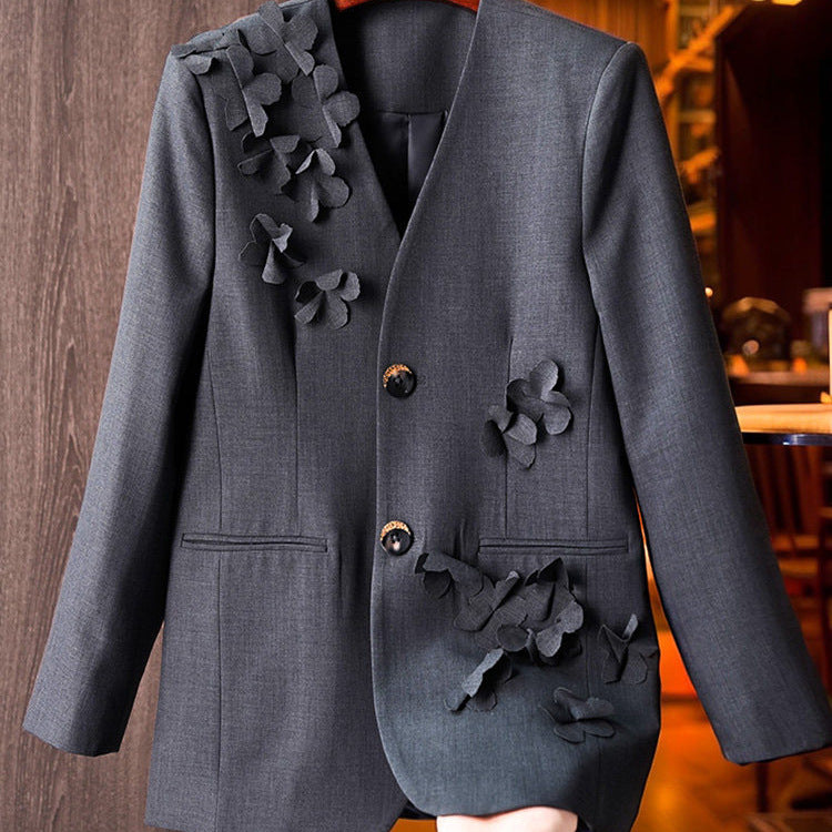 Damen Modischer Blazer mit 3D-Blüten-Details Echoarchiv
