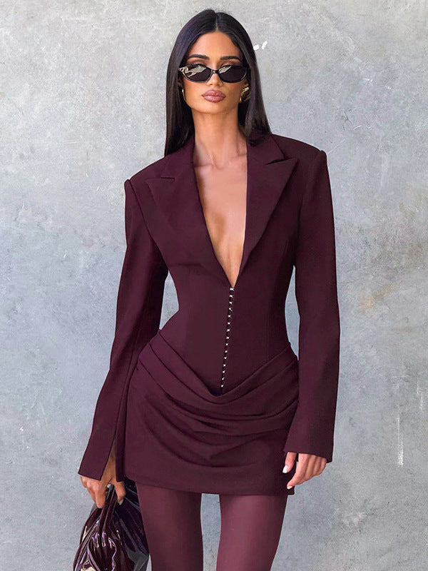 Damen Blazer-Minikleid mit tiefem V-Ausschnitt und eleganter Silhouette Echo Archiv