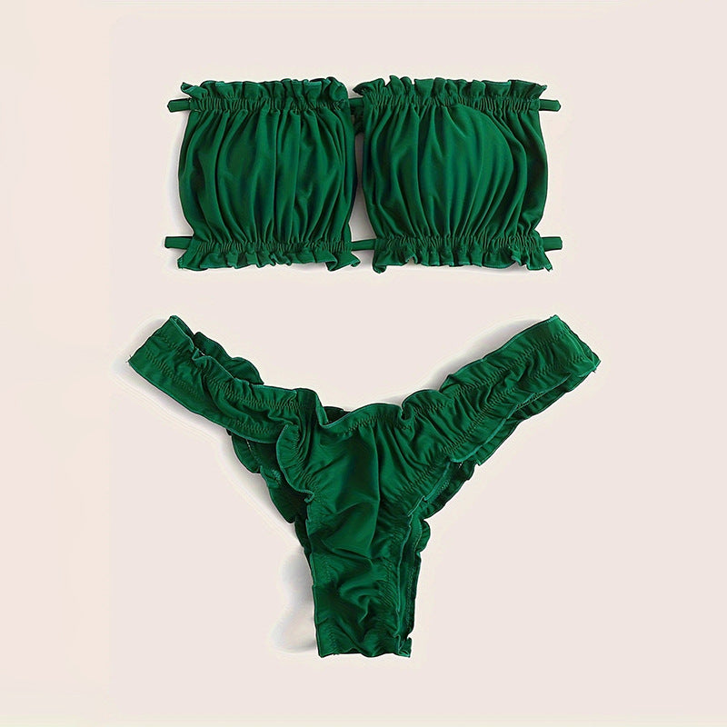 Damen Bandeau-Bikini mit Rüschen und verstellbaren Trägern Echo Archiv