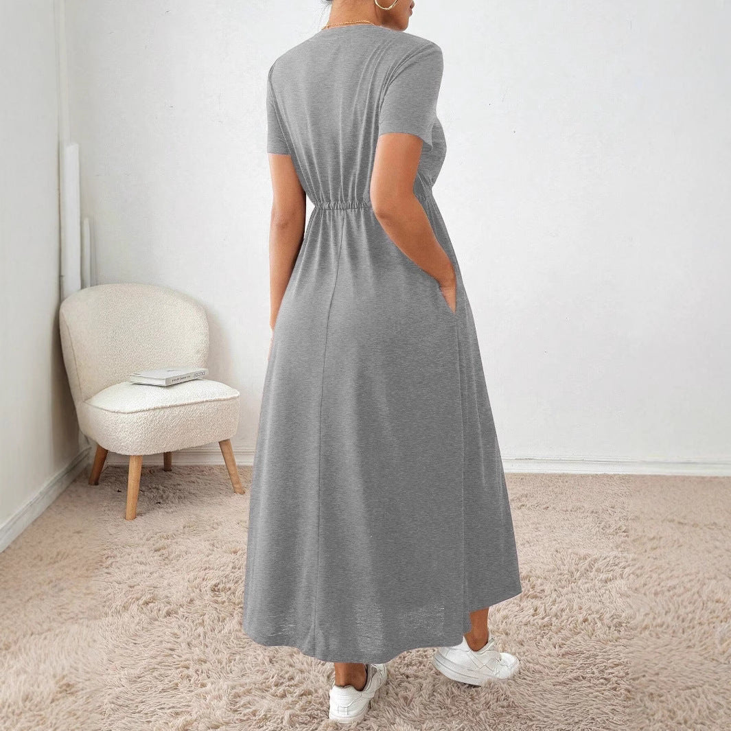 Damen lässiges Maxikleid mit elastischem Taillenbund und Rundhalsausschnitt Echo Archiv
