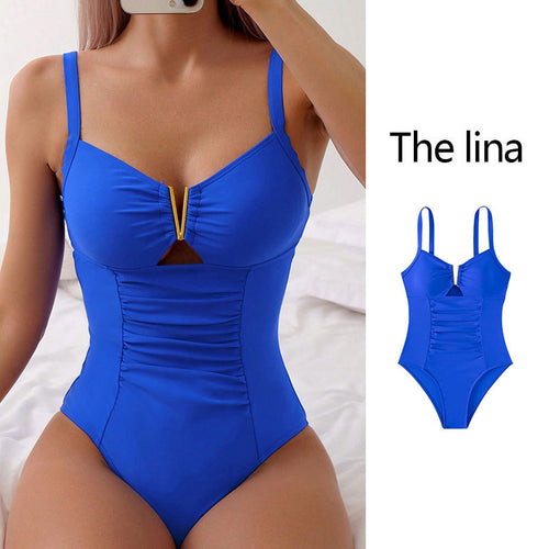 Damen Einteiler Badeanzug mit modischem Cut-Out und elegantem Gold-Detail Echo Archiv