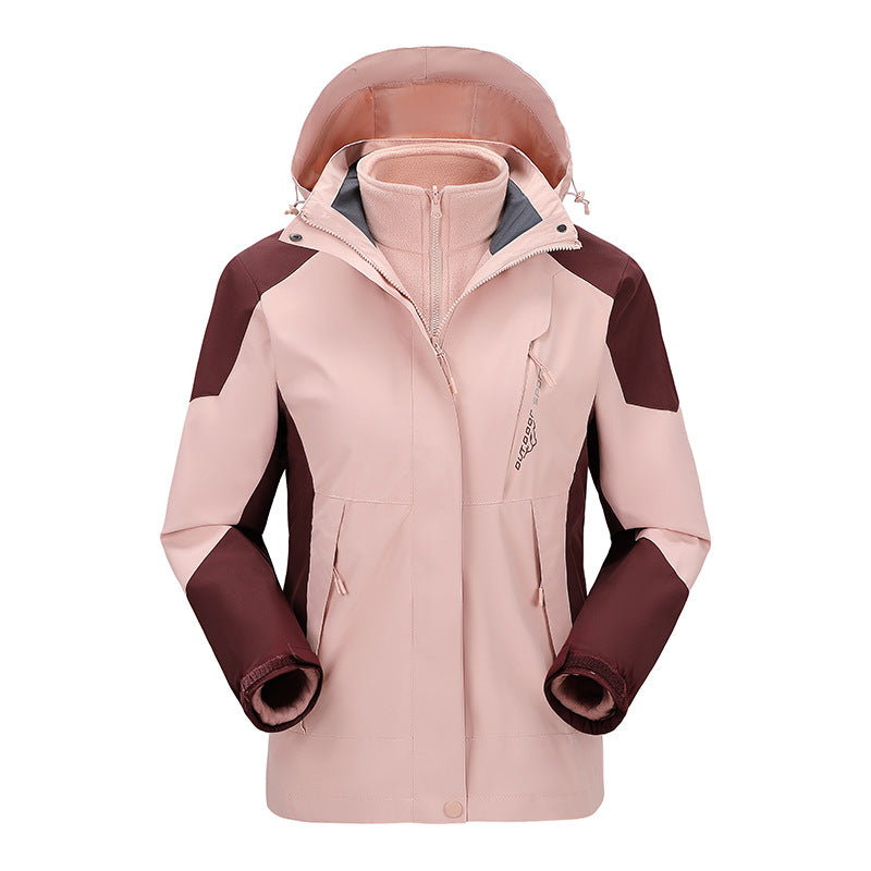 Damen Zwei-Lagen-Outdoormantel mit abnehmbarer Fleece-Innenjacke und verstellbarem Kapuzen – Avérine