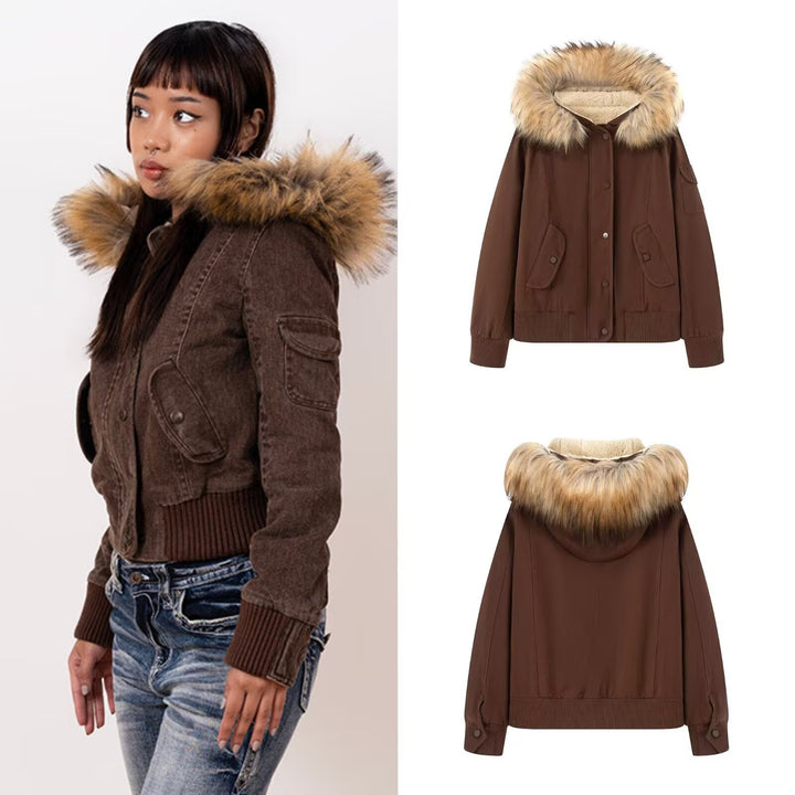 Damen Wattierte Parka-Jacke mit Teddyfutter und Kunstpelzkapuze Echoarchiv