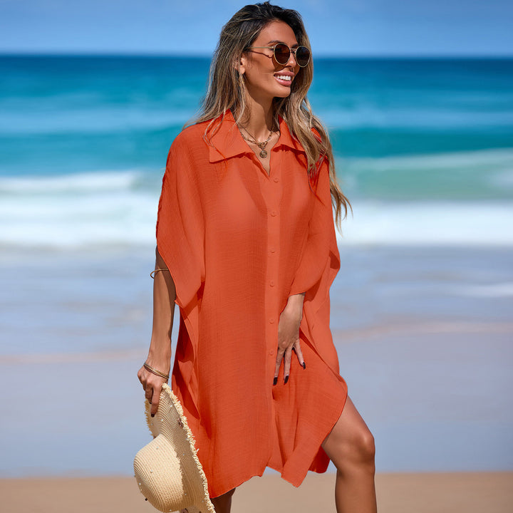Damen luftiger Strand-Kimono mit modernen Knopfdetails Echo Archiv