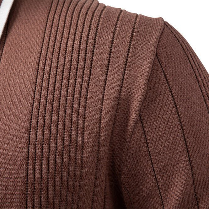 Herren nan langärmeliger Polopullover aus Feinstrick mit vertikalen Rippenintarsien und Kontrastkanten Echo Archiv
