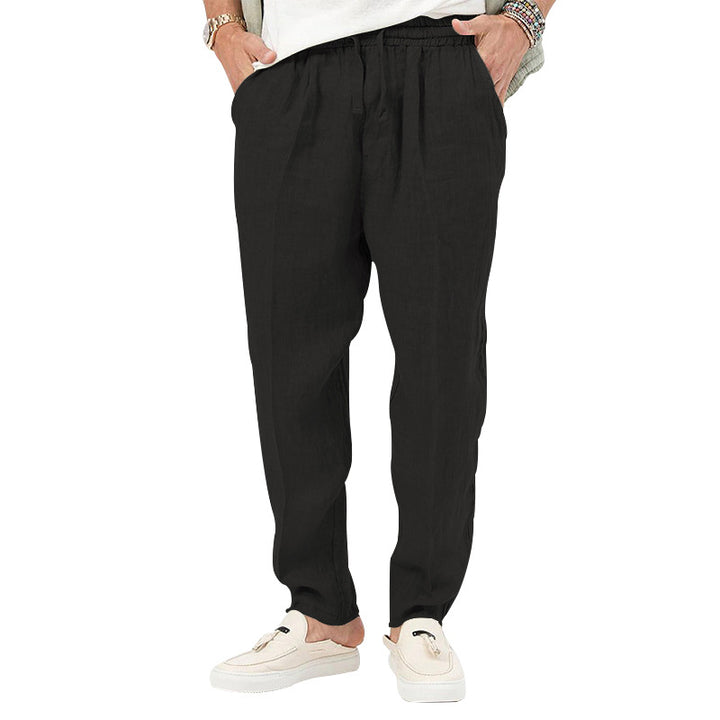 Herren lässige Leinenhose mit elastischem Bund und seitlichen Eingrifftaschen Echoarchiv