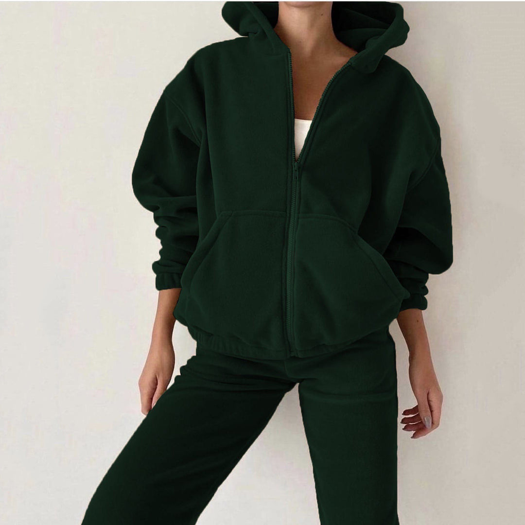 Damen oversized Hoodie mit Kängurutasche und Cargo-Jogginghose Set – Auréline