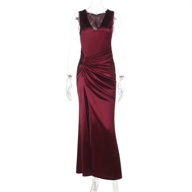 Damen figurbetontes Maxikleid mit raffinierten Drapierungen und tiefem Schlitz Echo Archiv