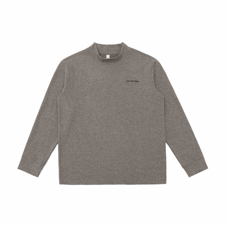 Unisex Feinstrukturierter Mockneck-Pullover aus Baumwollmix mit dezenter Bruststickerei Echoarchiv