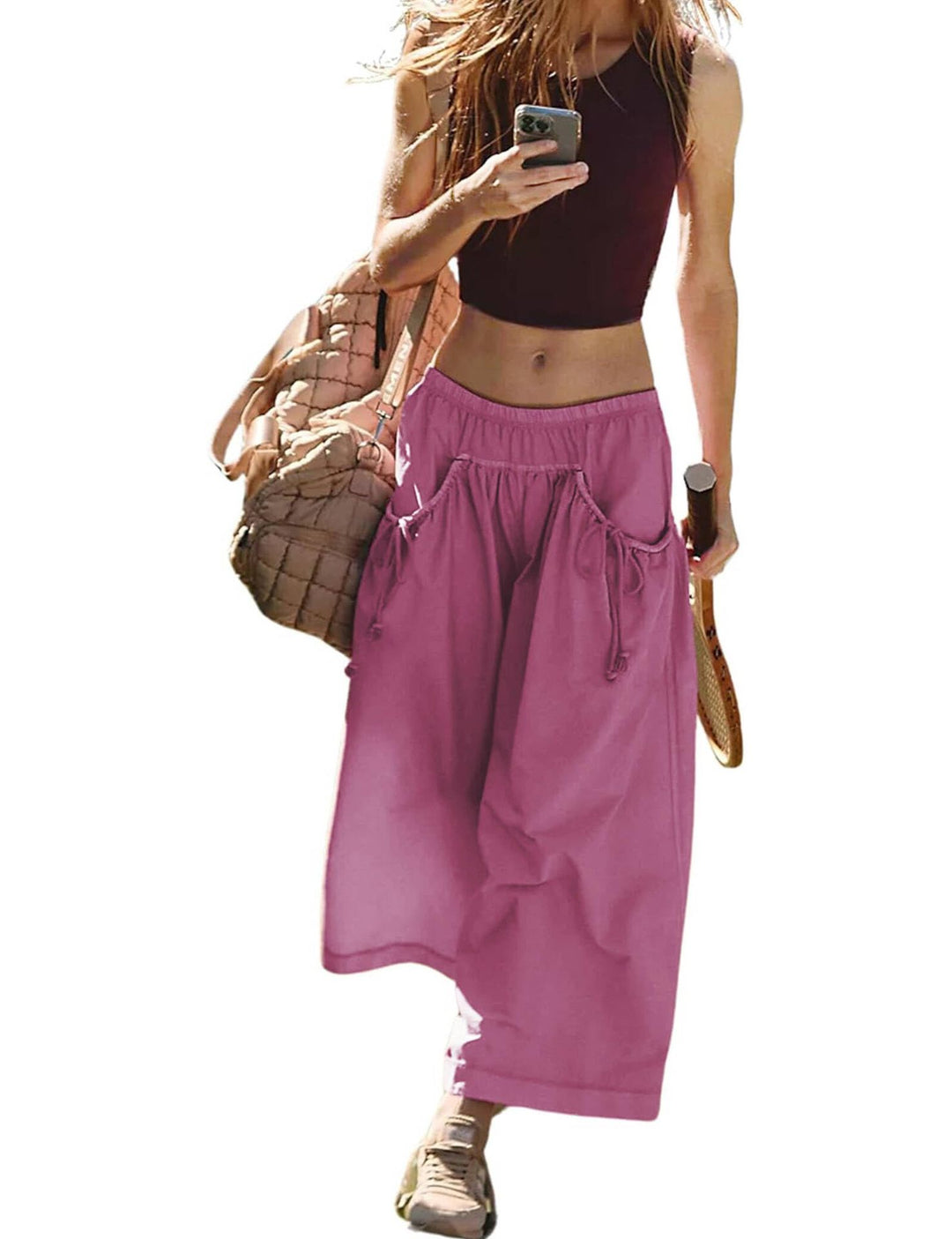 Damen Weite Culotte-Hose mit Kordelzug und großzügigen Taschen – Avérine