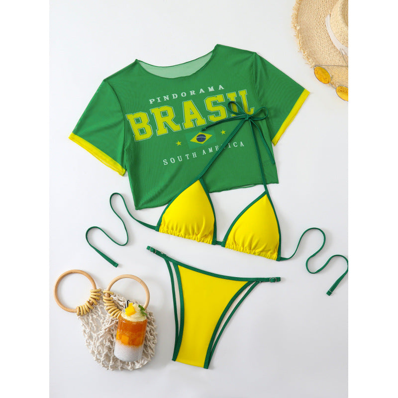 Damen Crop-Top Bikini-Set mit sportlichem Schnitt und Brasil-Print Echo Archiv