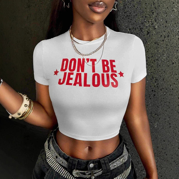 Damen Crop-T-Shirt mit modernem Statement-Print und figurbetontem Schnitt Echo Archiv