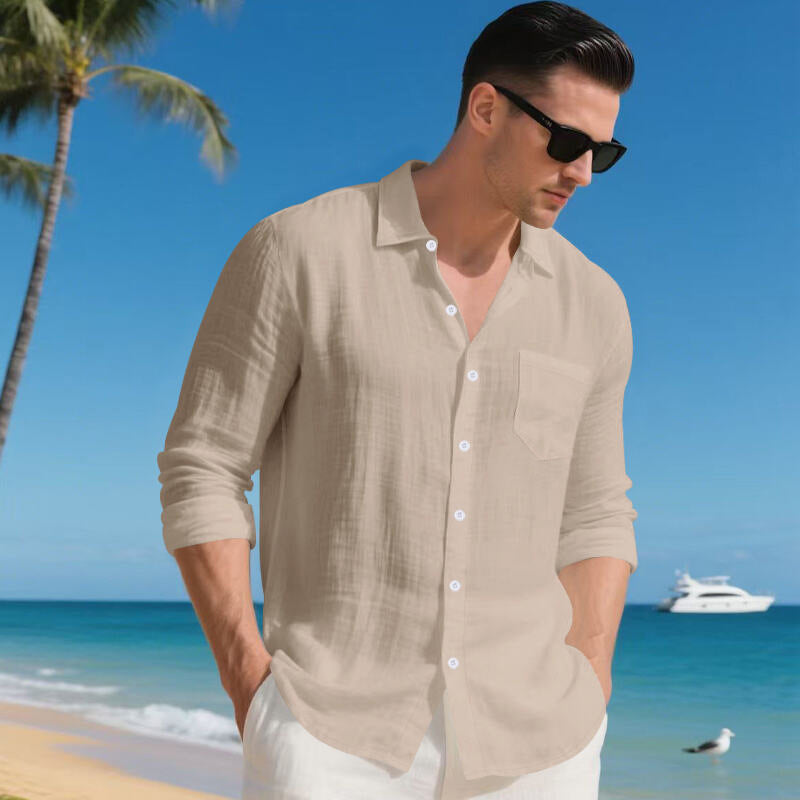Herren Urlaubstaugliches Relax-Kragenhemd aus Leinenmix mit Brusttasche – Arvello