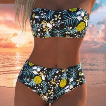 Damen hoch geschnittenes Bikini-Set mit gepolstertem Oberteil und verstellbaren Trägern Echo Archiv