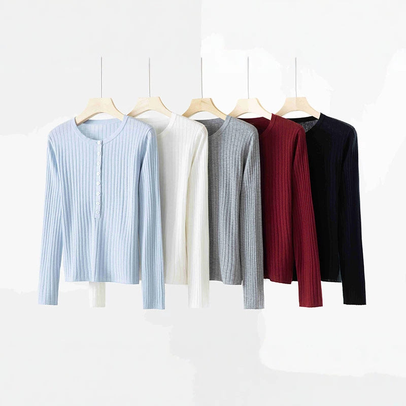 Damen Feinstrick-Pullover mit Henley-Knopfleiste und Rippenstruktur Echo Archiv