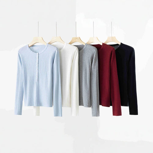 Damen Feinstrick-Pullover mit Henley-Knopfleiste und Rippenstruktur Echo Archiv