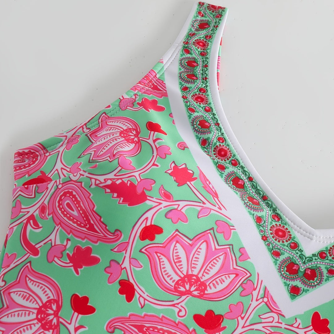 Damen Einteiliger Badeanzug mit floralem Design und modischen Trägern Echo Archiv